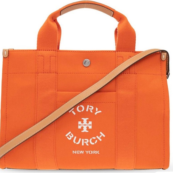 New with tags: Tory Burch Orange Canvas Tote Bag with strap - Picture 7 of 8